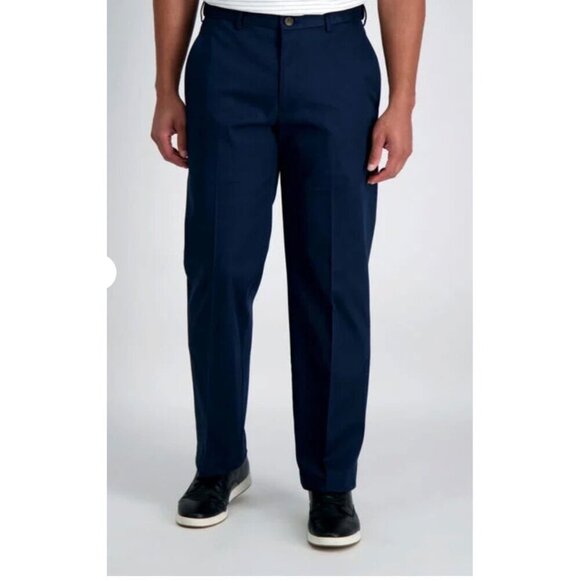 Haggar Mens Premium No Iron Khaki Classic Fit Pants Dark Navy 34W X 31L NWT - Picture 3 of 5